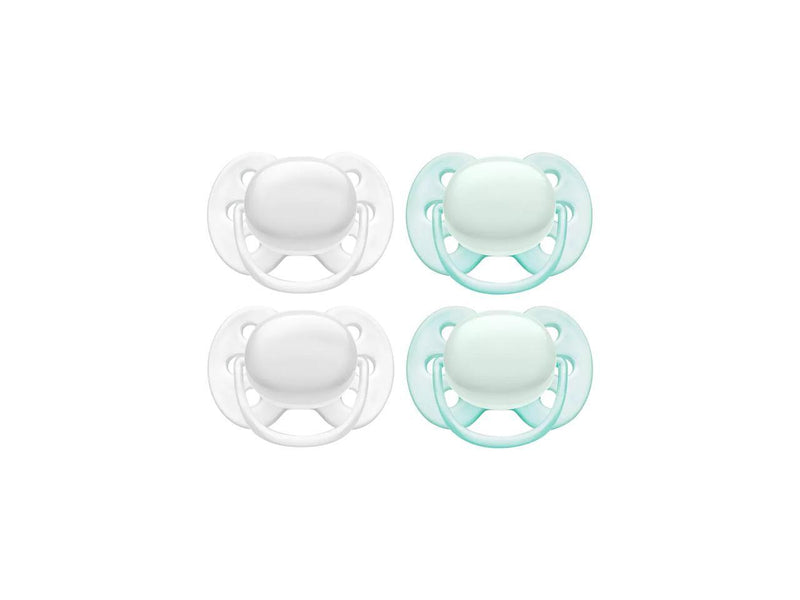 Philips Avent Ultra Soft Pacifier, 0-6 months, Arctic White / Green, 4 pack,