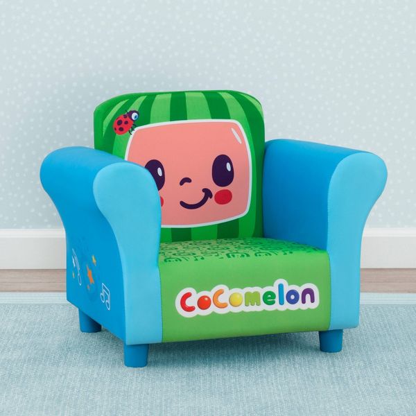DELTA CHILDREN UPHOLSTERED CHAIR, COCOMELON - BLUE/GREEN - Brand New
