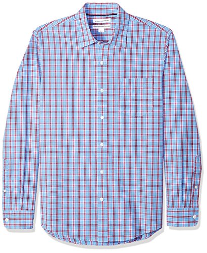 AMAZON ESSENTIALS MEN'S SLIM-FIT LONG-SLEEVE SHIRT SIZE M - BLUE PLAID/RED - Brand New