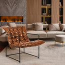 GIA MID CENTURY MODERN SLING ACCENT CHAIR BROWN PU LEATHER BLACK METAL BASE - Like New