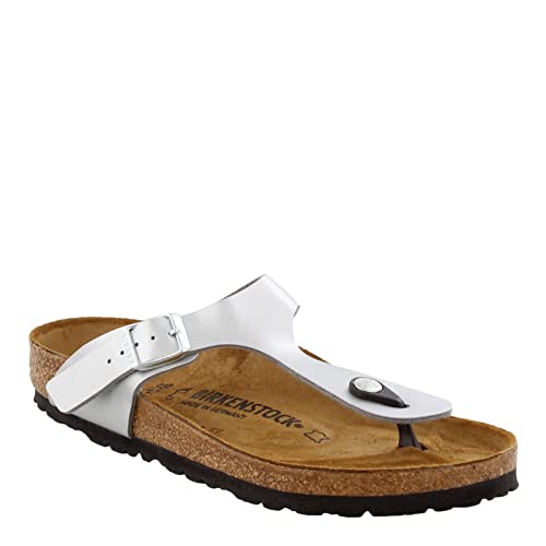 BIRKENSTOCK GIZEH BIRKO-FLOR METALLIC SILVER SIZE 41 MEN 8 WOMEN 10 - Like New