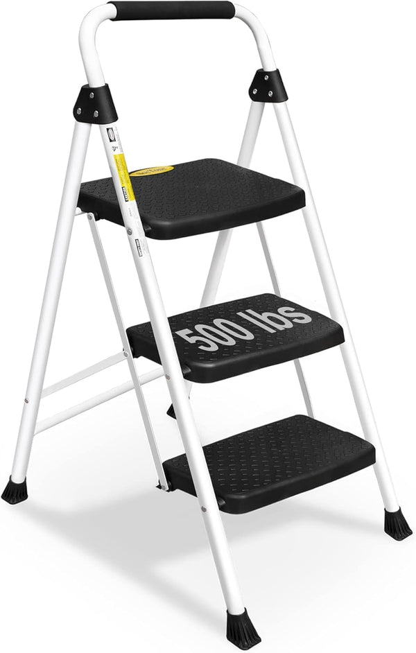 HB TOWER 3 STEP LADDER, FOLDING STEP STOOL FOR ADULTS HANDLE LIGHTWEIGHT 500LBS - Like New