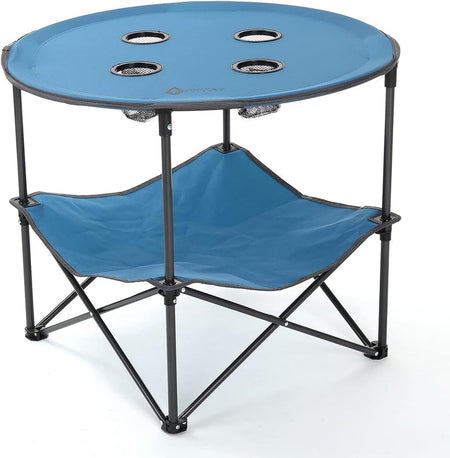 ARROWHEAD OUTDOOR HEAVY-DUTY PORTABLE FOLDING TABLE, 4 CUP HOLDERS - BLUE - Like New