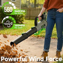 QIYORL LEAF BLOWER CORDLESS 2× 5.0AH BATTERIES CHARGER 21V - GRAY GREEN - Like New