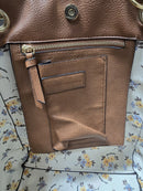 STEVE MADDEN FAUX LEATHER FLAT TOTE HOBO PURSE FLOWER INSIDE DESIGN - BROWN - Like New