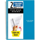 FIVE STAR 80PG 2 SUBJECT COLLEGE RULED NOTEBOOK 9.5"X6": SPIRAL, WIRE-BOUND - Brand New