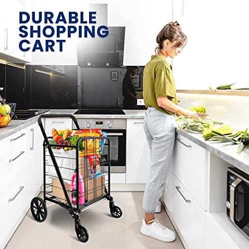 SereneLife Folding Grocery Utility Shopping Cart with 360 Rolling Swivel Wheels - Like New