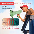 PYLE 50W MEGAPHONE BULLHORN PORTABLE AUTOMATIC SIREN & ADJUSTABLE VOLUME GREEN - Like New