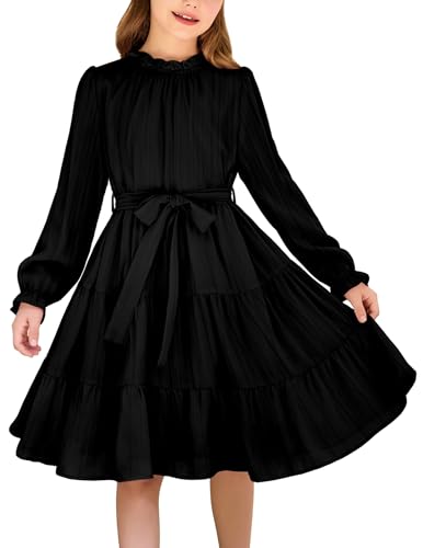 ARSHINER GIRLS LONG SLEEVE DRESS TWEEN FALL FORMAL MIDI YOUTH 11-12Y - BLACK - Like New