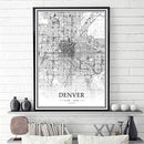 USA CO Denver Black＆White Minimalist Art 20×28 City Map Painting Poster - Brand New