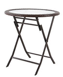 PHI VILLA Resin Wicker Patio Accent Table with Glass Tabletop B076QKG23V - Brown - Brand New