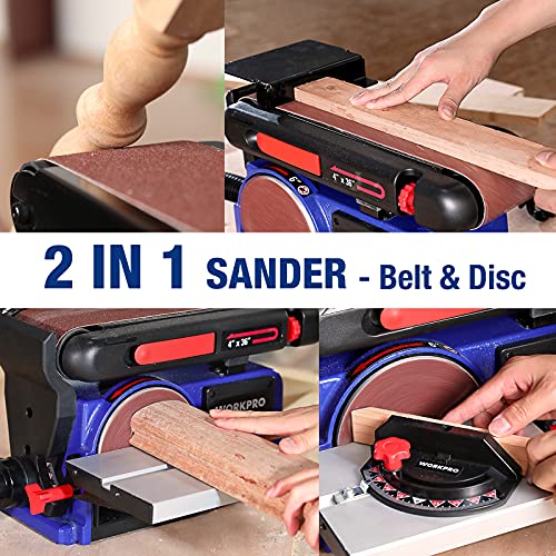 WORKPRO BELT DISC SANDER VERTICAL 4" X 36" 6" DISC SANDPAPERS W125074AE - BLUE - Like New
