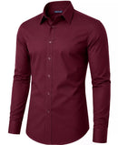 JAMES TAILOR MEN' SLIM FIT LONG SLEEVE STRETCH DRESS SHIRT - SIZE: L - BURGUNDY - Like New