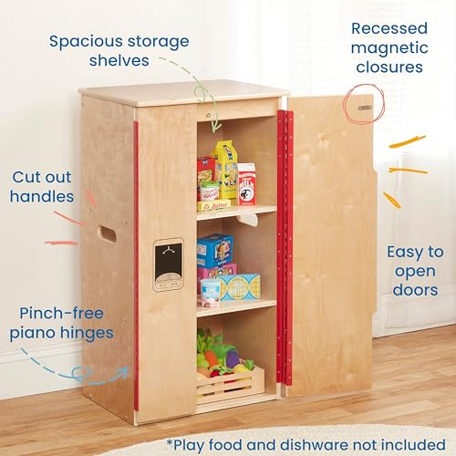 ECR4KIDS PLAY KITCHEN REFRIGERATOR WOODEN PLAYSET ELR-3127 - NATURAL - Like New