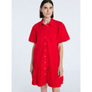 FREE ASSEMBLY COTTON RUFFLE MINI DRESS PUFF SLEEVES SIZE: WOMEN XS - RED ROVER - Brand New