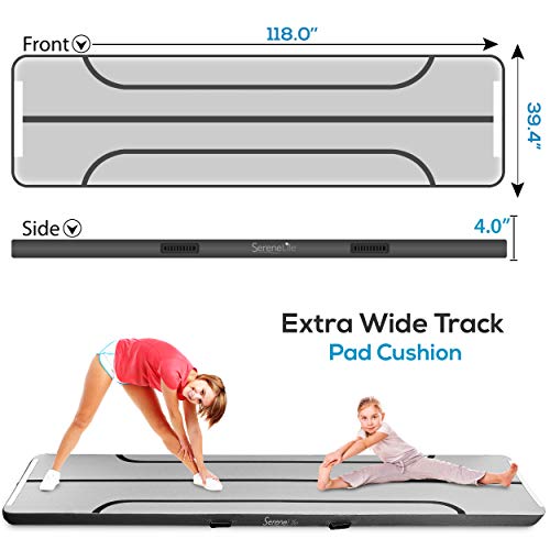 SERENELIFE INFLATABLE TRAINING AIR MAT GYMNASTICS EXERCISE TUMBLE 9.8FT - GRAY - Like New