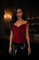 Top Drawer Dark Red Velvet Steel Boned Corset w/Straps (Large) - B0D9J121TV -NEW - Brand New
