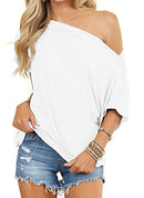 REVETRO WOMENS SEXY OFF THE SHOULDER TOPS SUMMER SHORT BATWING SLEEVE T-Shirt - Brand New