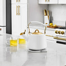 THYME&TABLE 1.8L STAINLESS STEEL STOVETOP TEA KETTLE - WHITE & GOLD - Brand New