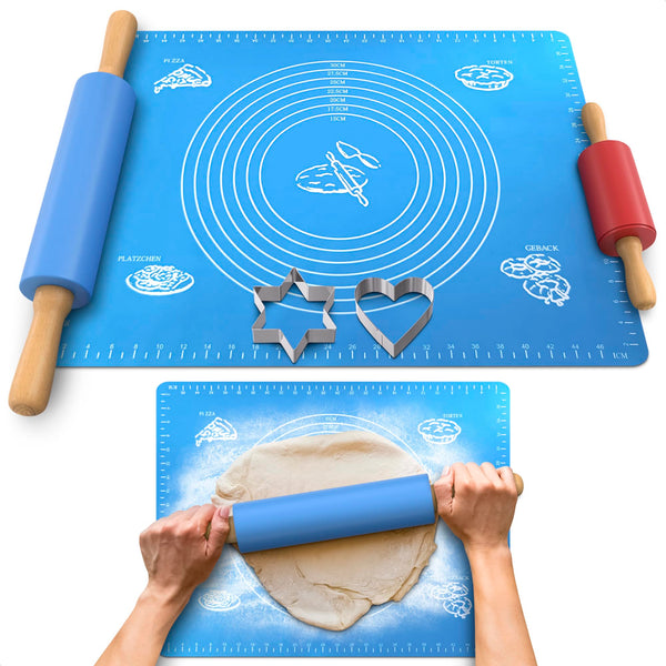 CHEFAST NON STICK ROLLING PIN AND BAKING PASTRY MAT SET - BLUE - Like New