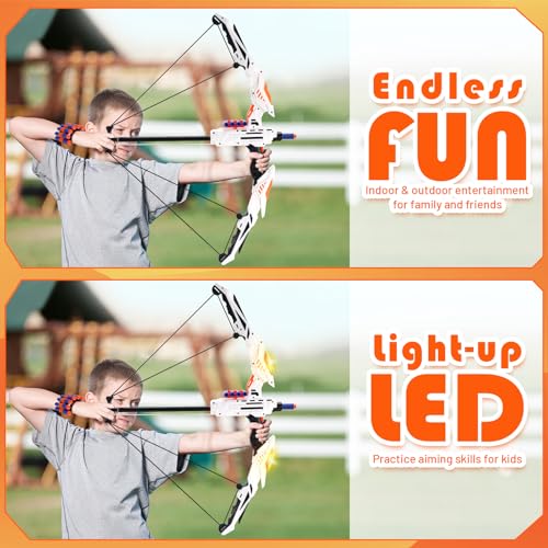 MAYSIDA BOW AND ARROW SET KIDS LIGHT UP ARCHERY 20 SUCTION CUP ARROWS - WHITE - Like New