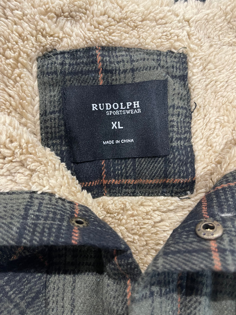 RUDOLPH MEN'S FLANNEL SHERPA-LINED SHIRT JACKET - SIZE: MEN XL - OLIVE/BLACK - Brand New