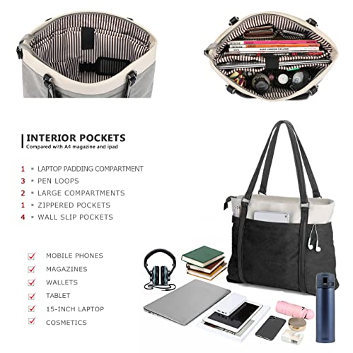 BAG WIZARD WOMEN'S WORK BAG WITH LAPTOP COMPARTMENT TEACHER TOTES PURSE - BLACK - Like New