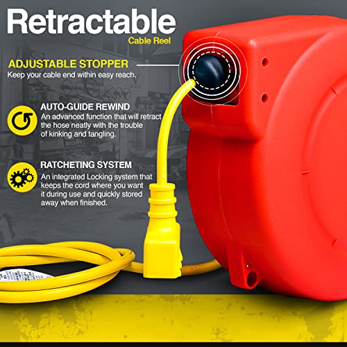 Reelworks: Extension Cord Reel Retractable Polypropylene 33 FT 16AWG 3C SJT - Like New