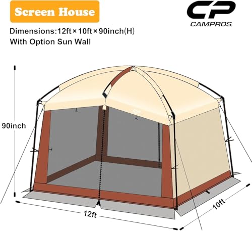 CAMPROS CP SCREEN HOUSE WITH 1 PC REMOVAL WIND/SUN PANEL CANOPY TENT- BEIGE - Like New