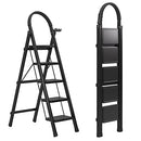 JOISCOPE 5 Step Ladder, Folding Step Stool with Upgraded Widening - Black - Like New