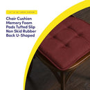 Sweet Home Collection Chair Cushion Memory Foam Pads Tufted Slip Back - Wine - Brand New
