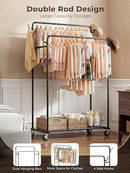 HOGHOW CLOTHES RACK ROLLING CLOTHING RACK WITH DOUBLE RODS FOR HANGING CLOTHES - Like New