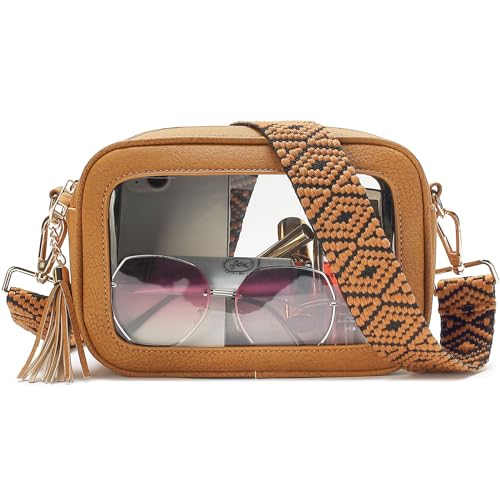 LOXOMU CLEAR CROSSBODY BAG STADIUM APPROVED WATERPROOF PURSES WOMEN - BROWN - Brand New