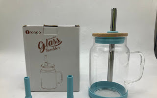 TRONCO REUSABLE GLASS TUMBLER WITH HANDLE - BLUE - Like New