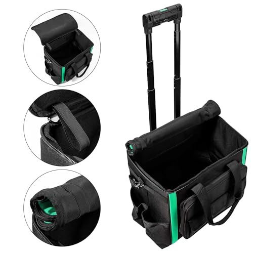 AMAZON BASICS 20 POCKETS DENALI TOOL ROLLING BAG, BLACK/GREEN - DLB03 - Like New