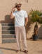 COOFANDY MEN'S CASUAL LINEN PANTS ELASTIC WAIST DRAWSTRING KHAKKI SIZE SMALL - Like New