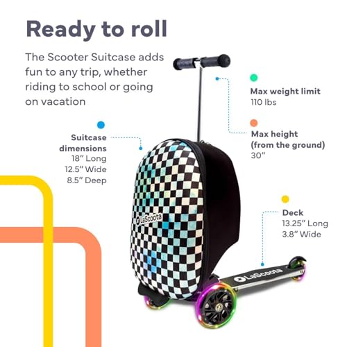 LASCOOTA SCOOTER SUITCASE, CHECKERED CARRY LUGGAGE LIGHTWEIGHT - MULTICOLOR - Like New