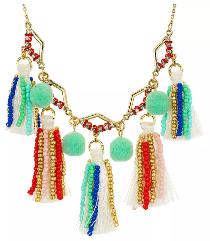 REBECCA MINKOFF TASSELED GOLD STATEMENT NECKLACE - 12 - Brand New