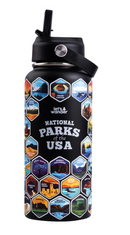 LETS WANDER™ NATIONAL PARKS WATER BOTTLE + STICKERS BESTSELLER - BLACK - Like New