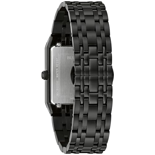 BULOVA MEN'S MODERN DIAMOND QUADRA QUARTZ - SIZE: MEN 20 MILLIMETERS - BLACK - Brand New