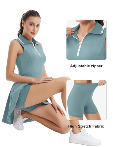 FKEEP Women's Tennis Golf Dress Activewear Workout Athletic Zipper - Lake Blue M - Brand New
