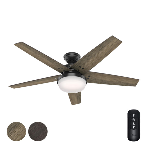 HUNTER FAN 52" CEILING FAN REMOTE LIGHT REVERSIBLE - MATTE BLACK 52" CC5C00C33 - Like New