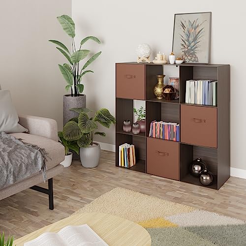 AMAZON BASICS STORAGE CUBE SHELF ORGANIZER, 9 CUBES, PB-0559ES - ESPRESSO - Like New
