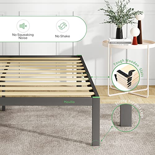 Novilla 14 Inch Full Size Bed Frame, Metal Platform Frame No Box Spring Black - Like New
