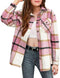 Arshiner Girls Flannel Plaid Jackets Button Down Long Sleeve Shirts - PINK - Brand New