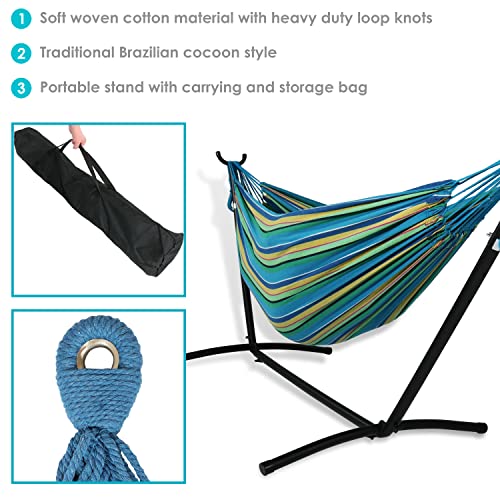 Sunnydaze Double Brazilian Hammock with Stand and Carrying Case - Sea Grass - Like New