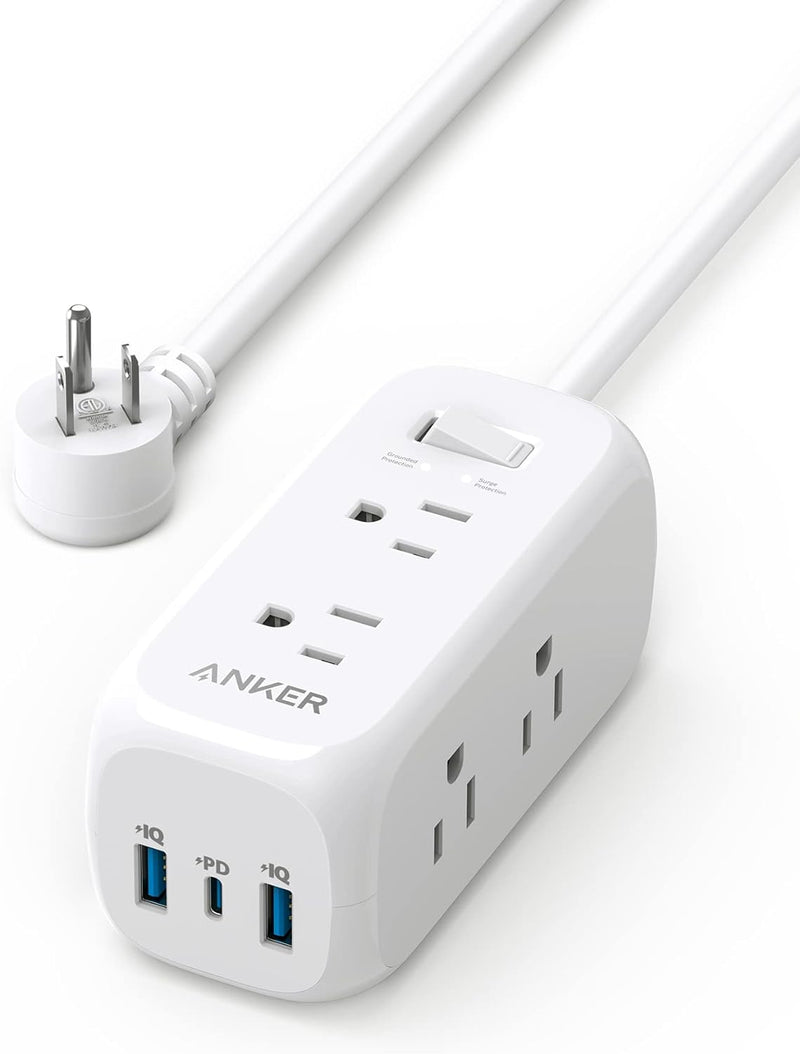 Anker 332 USB C Power Strip, 10ft Extension Cord, 300J, 6 Outlets A9169 - White Like New