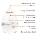 CRANE DROPLET ULTRASONIC SMALL AIR HUMIDIFIERS EE-5302CW - CLEAR AND WHITE - Like New