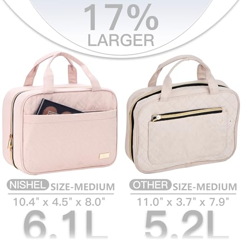 NISHEL TRAVEL TOILETRY BAG FOR WOMEN PORTABLE HANGING ORGANIZER MEDIUM PINK - Like New