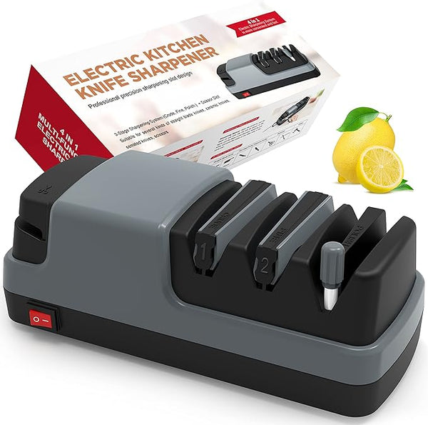 YOORLEAY Electric Knife Sharpener 4 in 1 Straight Blade Knives - GRAY Like New
